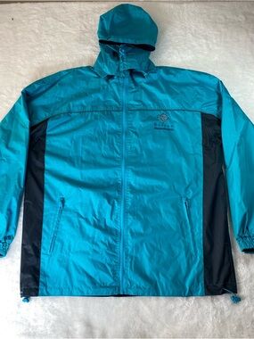 Cheneral Brand Boston Massachusetts Teal/ Navy Blue Windbreaker Jacket Hooded XL